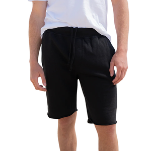 Shorts en molleton noir pour homme 100% coton biologique de luxe pré-rétréci certifié GOTS Premium confortable coupe classique - Product Image 4