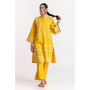 Ensemble chemise en coton imprimé à blocs et pantalon teint Chambray KST-43020 - Product Image 1