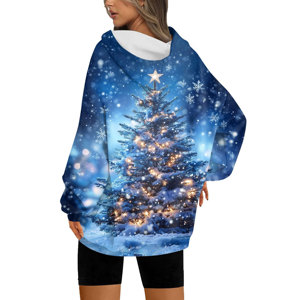 Sudaderas con capucha de gran tamaño de Navidad para mujer Sudaderas de lana Sublimado Casual Sudadera con capucha de manga larga con bolsillo y cordón - Product Image 3