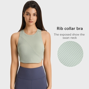 Sujetador deportivo acanalado para mujer al por mayor, Top corto de entrenamiento, camiseta sin mangas transpirable para Yoga, 100% de algodón, ropa deportiva de colores personalizada - Product Image 5