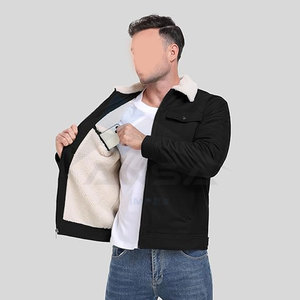 Veste cargo en coton doublée en sherpa pour homme avec col rabattu, veste de travail zippée lourde, manteau d'hiver chaud pour homme - Product Image 2