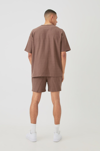 ชุดกีฬาผู้ชายเสื้อและกางเกงขาสั้นสีทึบชุดเสื้อผ้า2ชิ้นปักโลโก้ชุดแฝด - Product Image 2