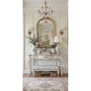 Miroirs décoratifs de beauté, miroir mural suspendu, miroir de chambre à coucher, cadre en bois, grand rond, design personnalisé, moderne pour la maison, élégant - Product Image 1