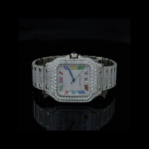 Montre automatique Hip Hop haut de gamme entièrement sertie de moissanite VVS de qualité diamant, cadran romain arc-en-ciel, pour professionnels - Product Image 1