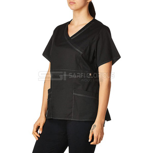 Ensemble de blouses d'infirmière pour femmes, extensible, été, hôpital, uniformes, blouse d'infirmière à encolure croisée, pantalon cargo à cordon - Product Image 3