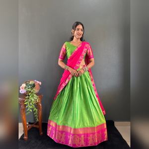 ชุดเลเฮนกาโชลีผ้าฝ้ายเนื้อหนา แต่งขอบปาล์กี ผ้าจอร์เจตต์ ผ้าคลุมไหล่สำหรับงานปาร์ตี้ ชุดอินเดียสำหรับผู้หญิง ขายส่ง - Product Image 5