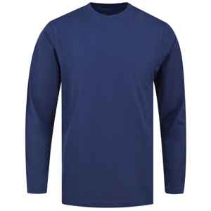 Conjunto de pijama de camiseta lisa azul marino Conjunto de salón tejido de algodón 100% Ropa de dormir de manga larga suave con Camiseta de cuello redondo y pantalones con cordón - Product Image 2