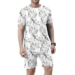 T-shirt en polyester/coton et ensemble jumeau court pour hommes Ensemble de shorts pour hommes à bas prix décontracté Sports Fitness - Product Image 1