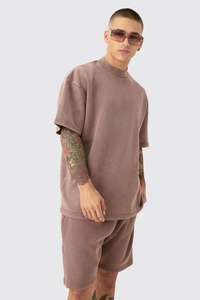 Color café Nuevo diseño Oversized Washed Heavyweight Waffle Tank & Shorts Set Gym & Workout Wear Hombres 2 piezas Tank & Shorts - Product Image 2