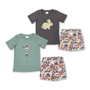 OEM/ODM/RTS Pantalones cortos de camuflaje con diseño de conejo para niños, conjuntos de Pascua para niños, ropa infantil para niños, ropa para bebés. - Product Image 2