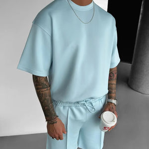 Verano Casual O cuello manga corta suelta moda verano transpirable hombres dos piezas poliéster Casual chándal de gran tamaño - Product Image 3