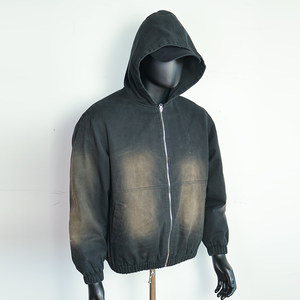 Sudaderas con capucha con cremallera lavadas con ácido desteñidas al sol de algodón grueso de peso pesado personalizadas, ropa de calle, chaqueta con cremallera Vintage desgastada - Product Image 3