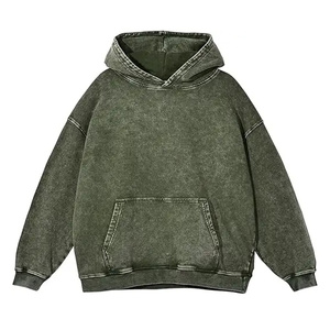 Haute qualité imperméable poids lourd 100% coton polaire tissu hommes surdimensionné pull à capuche hiver doublé personnaliser lavé à l'acide - Product Image 3