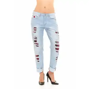 Merk Fashion Ripped Gat Stretch Broek Volledige Lengte Potlood Broek Blauw Vrouwen Jeans Lage Taille Skinny Denim Jeans Broek