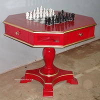 Table de jeu ancienne en acajou peinte, ensemble de table d'échecs fabriqué à Jepara, Java centrale, Indonésie, pour meubles de style français
