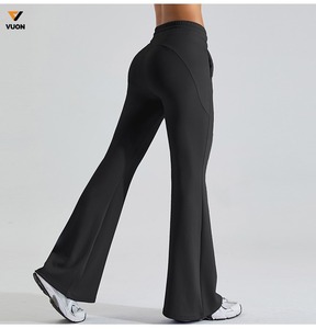 กางเกงโยคะเอวสูงขาบานพร้อมปิดเอวยางยืดแห้งเร็วระบายอากาศได้กางเกงเลกกิ้งสีนู้ด - Product Image 6