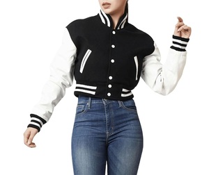 Le fabricant fournit une veste noire de haute qualité avec manche en cuir décorée avec une broderie chenille Veste universitaire pour homme - Product Image 5