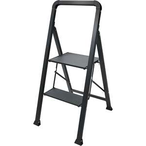 MSV, marchepied à 2 marches, pliable, léger, échelle, acier, max. 150 kg, revêtement antidérapant, pieds en caoutchouc, compact, 47 - Product Image 1