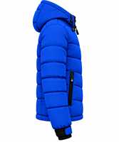 Blouson matelassé à capuche pour homme, épais et chaud, fermeture éclair sur le devant, bleu uni, coupe-vent, style streetwear hiver.