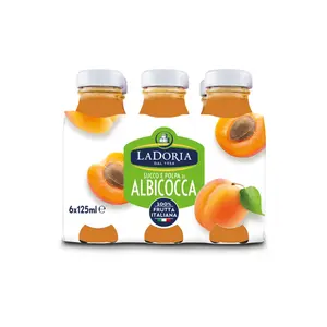 Jus de fruits Nectar d'abricot dans un bocal en verre La Doria fabriqué en Italie personnalisable pour une marque privée 6x125ml 4,2oz