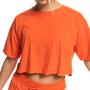 Tops courts décontractés en coton personnalisés, lavage à l'acide, broderie imprimée, pour femmes, t-shirt court, respirant, 2026 - Product Image 1