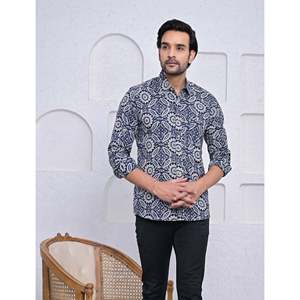 เสื้อเชิ้ตผู้ชายพิมพ์ลายลำลอง ผ้าฝ้าย 100% แขนยาว ลายดอกไม้ ลายจุด ระบายอากาศได้ดี ผ้าป๊อปลิน/อ๊อกซ์ฟอร์ด/ผ้าทอ ไซส์ XL ODM - Product Image 1