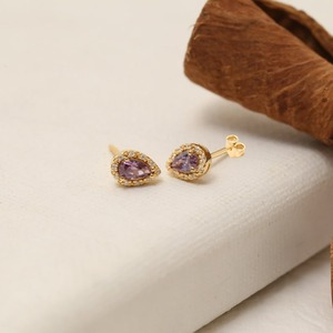 Women's Sterling <b>Silver</b> Boho Style Stud <b>Earrings</b> with Amethyst Gemstone Gold Plated Trendy Handmade <b>Wedding</b> Gift - Product Image 2