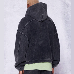Sweats à capuche délavés à l'acide pour hommes, vêtements de rue à épaules tombantes, sweats à capuche surdimensionnés vintage délavés à l'acide avec fermeture éclair pour hommes - Product Image 2