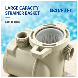 Pompe de circulation haute efficacité Wavetec 1 CV monophasée AC 230V pour piscine, corps en plastique, fonctionnement silencieux - Product Image 3