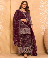 Traje Salwar de Seda para Mujer, para Adultos, India, Pakistán, Lavable a Máquina, Limpieza en Seco, Último Diseño, Elegante, Multicolor, para Bodas, 500