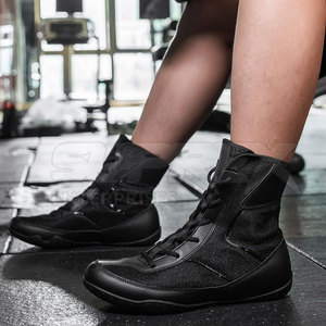 Chaussures de boxe en cuir confortables et élégantes, couleur noire, légères et respirantes, chaussures d'entraînement - Product Image 5