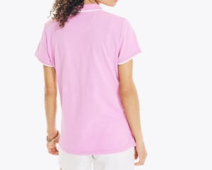 Polo rose pour femme à manches courtes, couleur unie, décontracté, respirant, en coton tricoté - Product Image 6