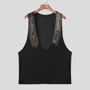 2025 verano estilo étnico estampado cuello en V sin mangas hombres camisetas sin mangas de punto Streetwear entrenamiento ropa Casual de talla grande-OEM - Product Image 3