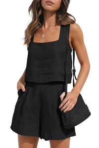 Ensemble short cycliste et survêtement décontracté deux pièces pour femme, style été, avec logo personnalisé, collection 2024 - Product Image 4