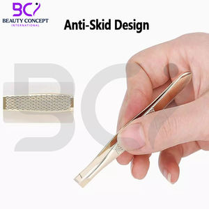 Pinces à épiler pour sourcils, outils d'épilation, couleur dorée, acier inoxydable, pointe inclinée plate, forme incurvée, pinces de beauté - Product Image 6