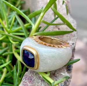 Piedra preciosa de Aventurina natural con piedra preciosa de zafiro azul Anillo de plata esterlina 925 Anillo de declaración Joyería de Aventurina - Product Image 5