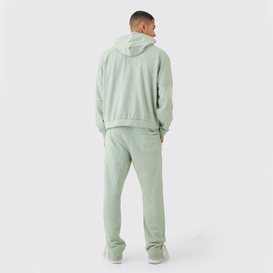 Ropa de calle personalizada para hombre, conjunto de chándal con cremallera desgastada de peso pesado para correr, chándal con parche con apliques desgastados y Logo para hombre 2024 - Product Image 2