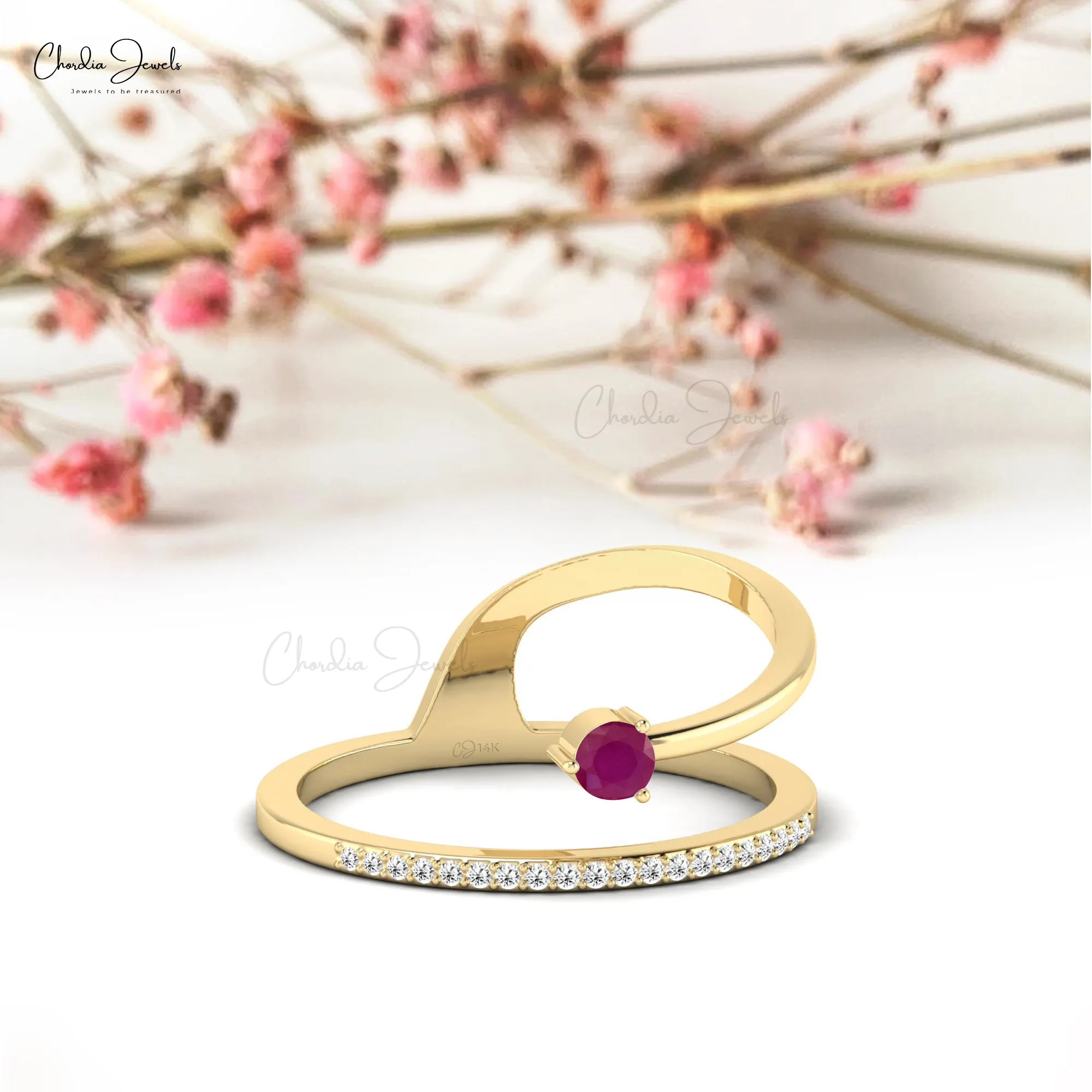 Anello con pietre preziose rubino genuino anelli con diamanti in oro massiccio 14k per gioielli da donna per il commercio all'ingrosso su anelli regalo di nozze prezzo di fabbrica