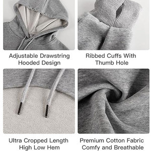 Sudadera con capucha de invierno informal personalizada OEM para mujer, corte corto antibolitas transpirable de Color sólido con logotipo personalizado estampado bajo MOQ - Product Image 5