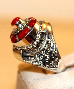 Bague ajustable unisexe en argent sterling avec pierre précieuse corail rouge de haute qualité, style bohème, pour femme, idéale pour un anniversaire de mariage - Product Image 3