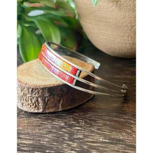 Navajo Handmade Red <b>Opal</b> & Sterling Silver Inlay Cuff <b>Bracelet</b> Cultural Collectible Jewelry - Product Image 4