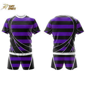 Nuevo estilo sublimado púrpura negro gran oferta personalizado último diseño grueso nueva camiseta de Rugby con pantalones cortos conjunto de uniforme - Product Image 3