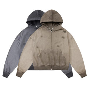 Fabricant unisexe surdimensionné Vintage Sun Fade fermeture éclair sweat à capuche personnalisé hommes en détresse recadrée acide délavé sweats à capuche zippés - Product Image 1
