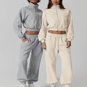 Nuevo Conjunto Deportivo de Dos Piezas de Punto Informal con Soporte OEM, Top Corto con Capucha y Pantalones Jogger, Conjunto Deportivo de Algodón para Mujer, Ropa de Gimnasio 2026 - Product Image 6