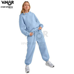 Elegante conjunto de chándal de Otoño e Invierno para mujer, traje de Jogger de algodón liso personalizado con capucha, patrón Formal de lana sólida - Product Image 5