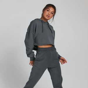 คอลเลคชั่นฤดูหนาว 2025 เสื้อฮู้ดครอปผู้หญิง ผ้าหนานุ่มฟอกสีสไตล์แอซิดวอช ผลิตจากโพลีเอสเตอร์/ผ้าฝ้ายฟลีซ สตรีทแวร์ ดีไซน์ด้านหน้า - Product Image 2