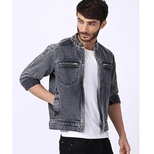 OEM Custom Sports Denim Jacket for Men Spring Vintage Formal Style Button Print Logo Patch Breathable Customized Denim Jacket - Product Image 6
