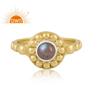 Último diseño hecho a mano 18K chapado en oro Natural labradorita piedra preciosa anillo apilable Demi joyería fina fabricante - Product Image 2