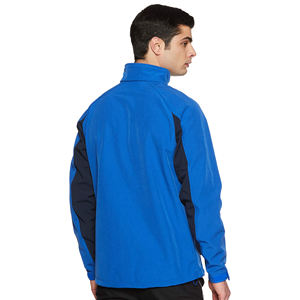 Chaqueta cortavientos Softshell de invierno de lona deportiva al por mayor para hombre con capucha y cuello levantado en la parte delantera con logotipo de poliéster forrado de alta calidad - Product Image 2