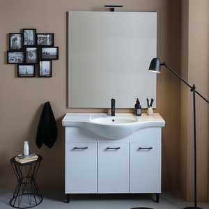 Ravenna 105cm White Export <b>Bathroom</b> Cabinet with Mirror Lamp Matt <b>Black</b> Details <b>Bathroom</b> <b>Sets</b> - Product Image 2